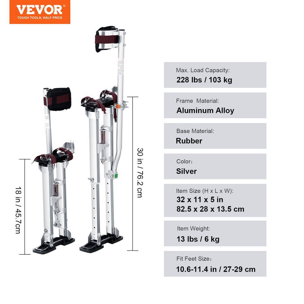 VEVOR Drywall Stilts 18 in. to 30 in. Adjustable Aluminum Tool Stilts Durable and Non-slip Work Stilts8
