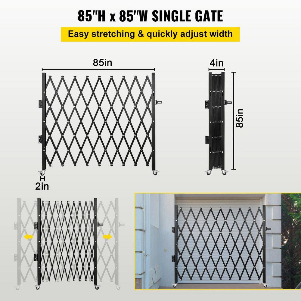 VEVOR Single Fold Security Gate 7 ft. H x 7 ft. W Steel Accordion Security Gate with Padlock 360° Rolling Gate1