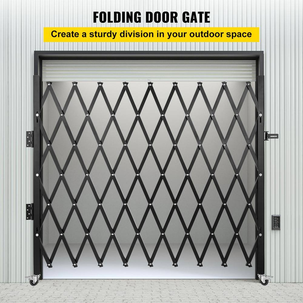 VEVOR Single Fold Security Gate 7 ft. H x 7 ft. W Steel Accordion Security Gate with Padlock 360° Rolling Gate2