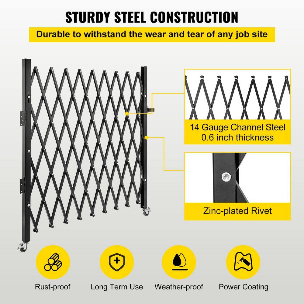 VEVOR Single Fold Security Gate 7 ft. H x 7 ft. W Steel Accordion Security Gate with Padlock 360° Rolling Gate3