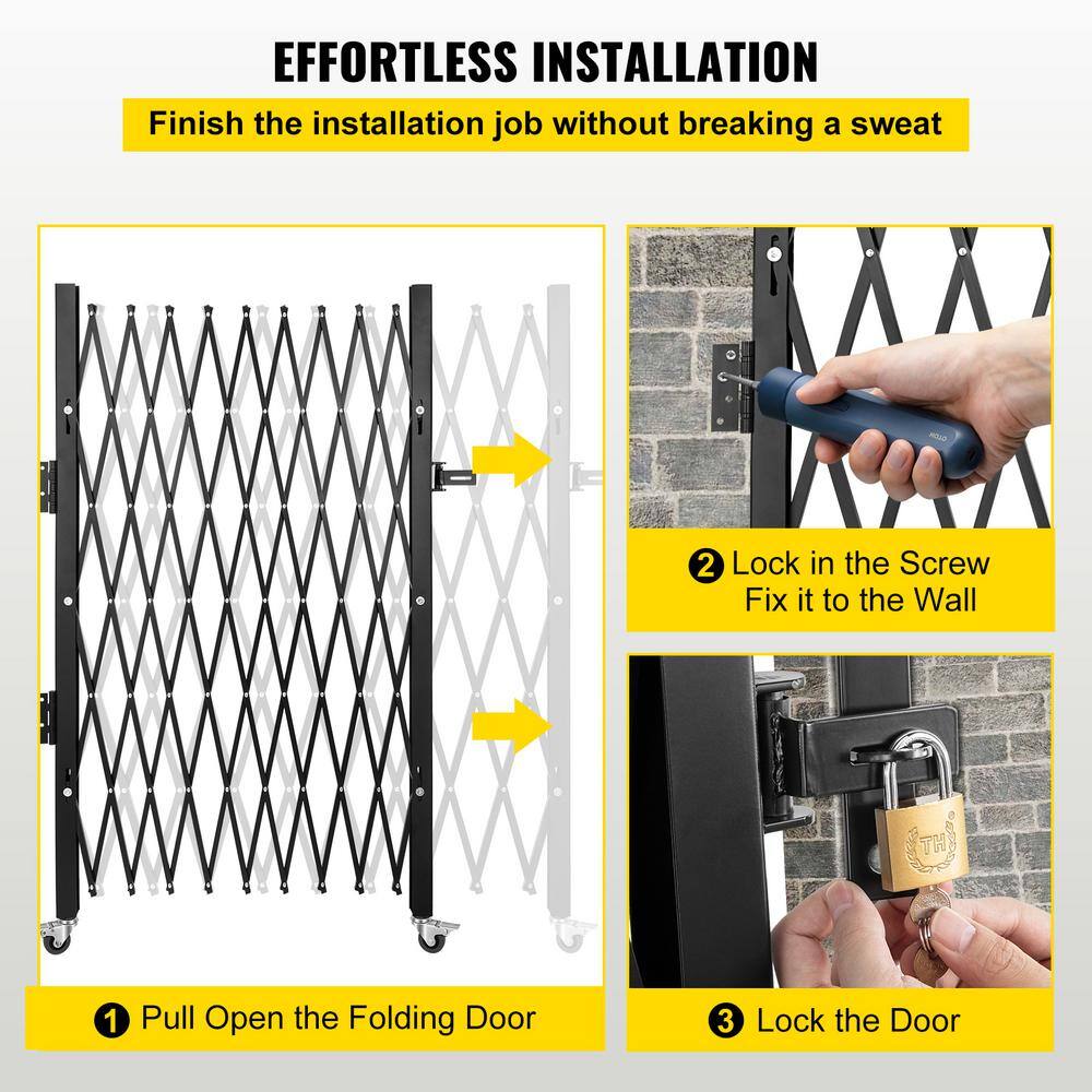 VEVOR Single Fold Security Gate 7 ft. H x 7 ft. W Steel Accordion Security Gate with Padlock 360° Rolling Gate5