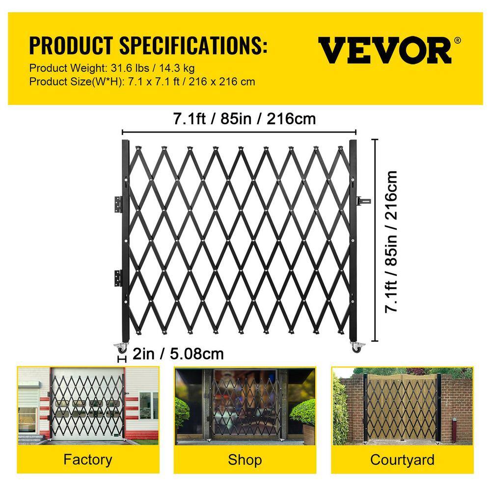 VEVOR Single Fold Security Gate 7 ft. H x 7 ft. W Steel Accordion Security Gate with Padlock 360° Rolling Gate6