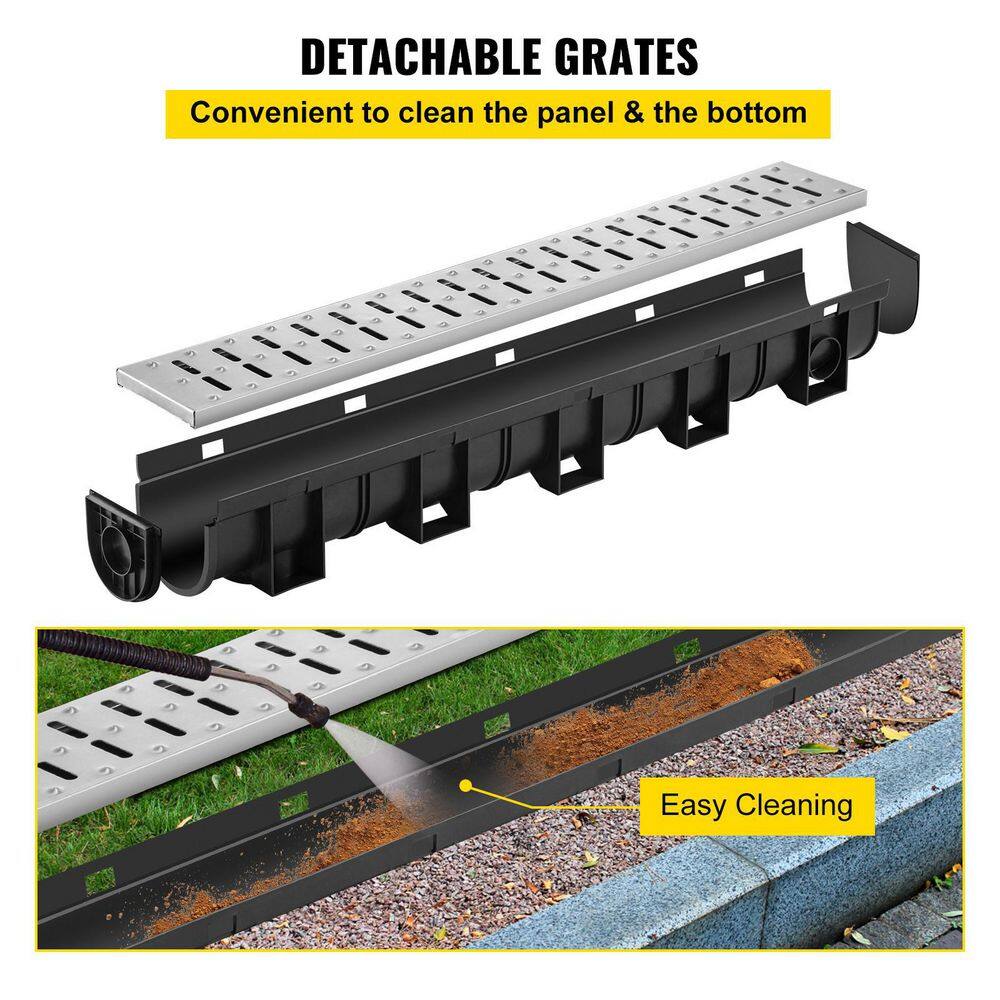 VEVOR Trench Drain Grate 39 in. L x 5.8 in. W x 5.2 in. D Drainage Trench with Metal Grate and End Cap Channel Drain 3 Pack4