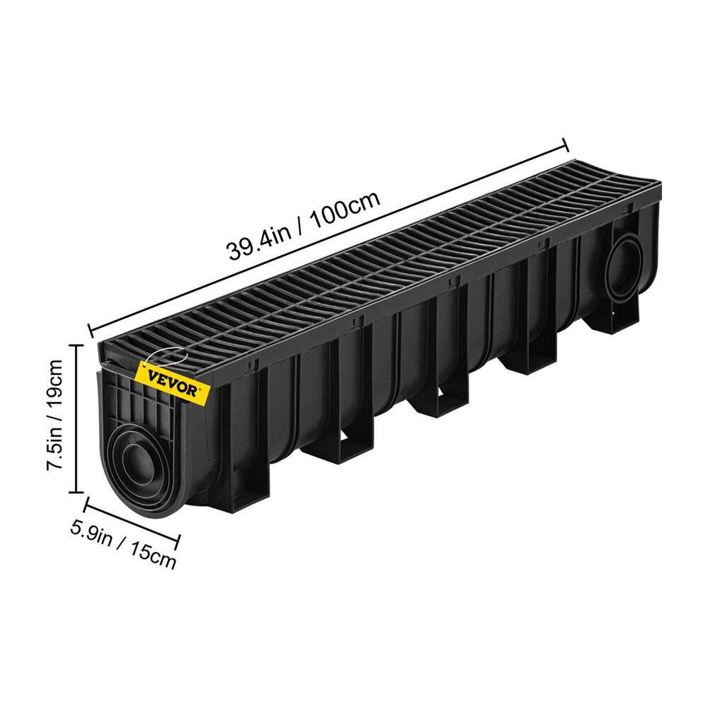 VEVOR Trench Drain Grate 39 in. L x 5.8 in. W x 7.5 in. D Drainage Trench with Plastic Grate and End Cap Channel Drain 4 Pack0