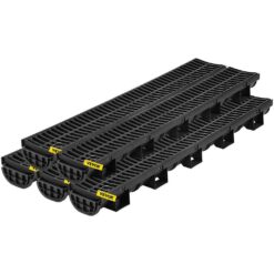 VEVOR Trench Drain System 39 in. L x 5.8 in. W x 3.1 in. D Channel Drain with Plastic Grate and End Cap Drainage Trench 5 Pack