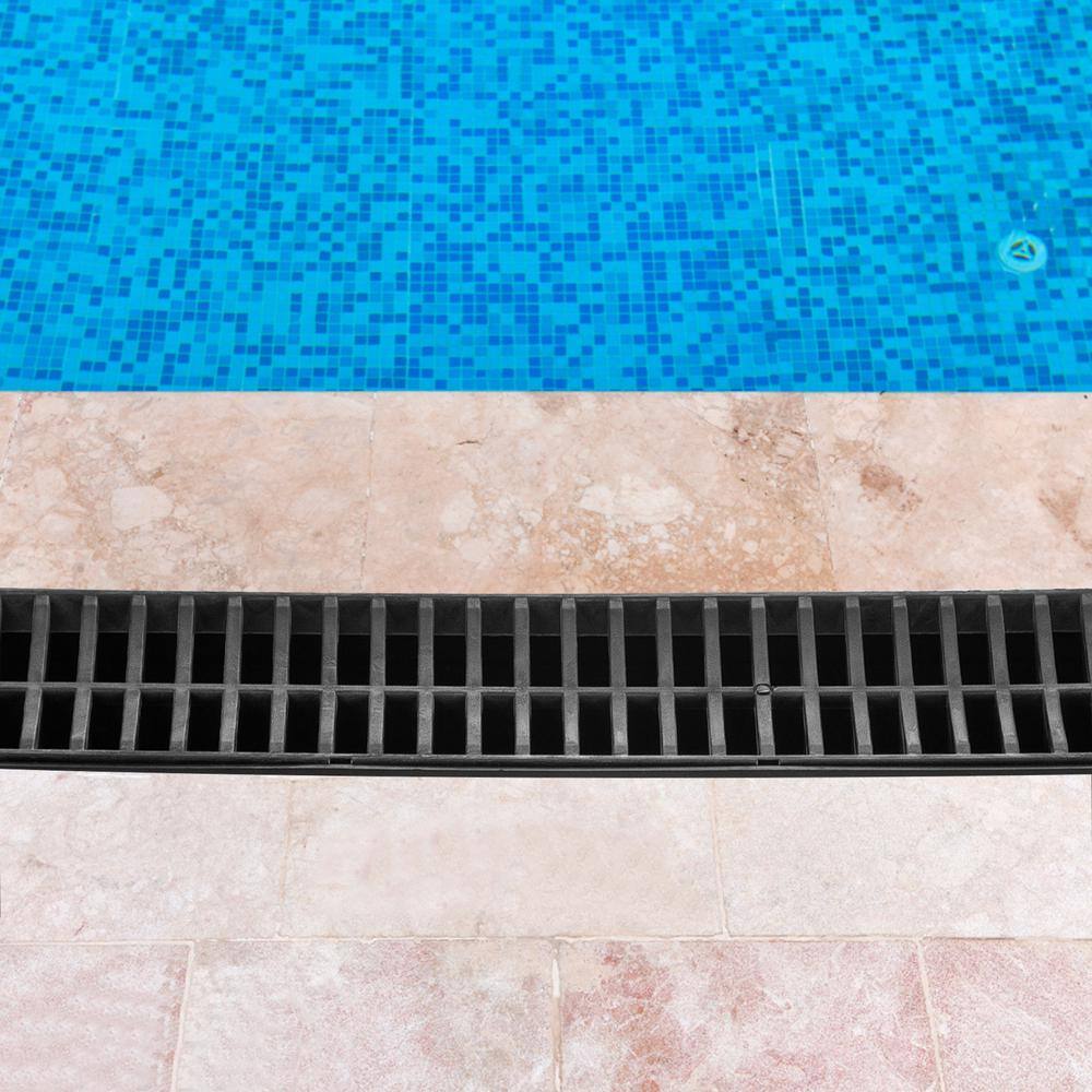 VEVOR Trench Drain System Channel Drain with Plastic Grate 5.9 x 7.5 in. HDPE Drainage Trench Black Plastic Garage Floor Drain0