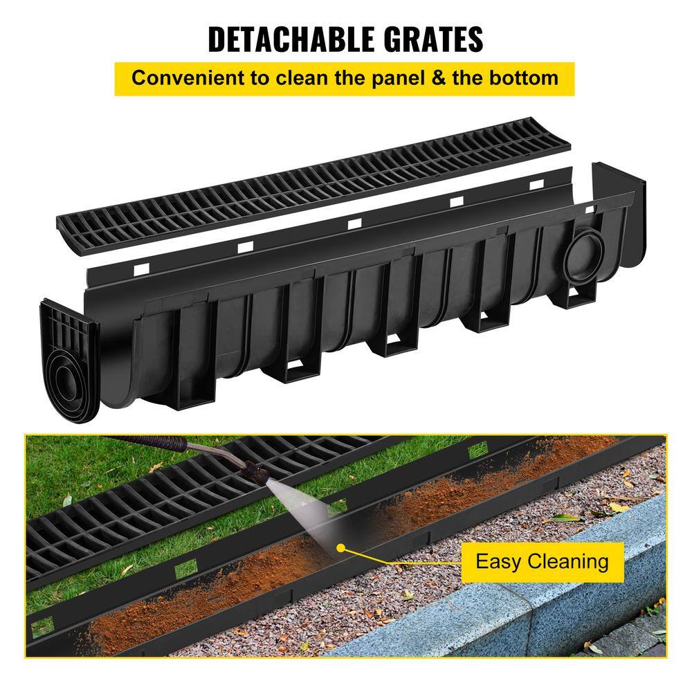 VEVOR Trench Drain System Channel Drain with Plastic Grate 5.9 x 7.5 in. HDPE Drainage Trench Black Plastic Garage Floor Drain3