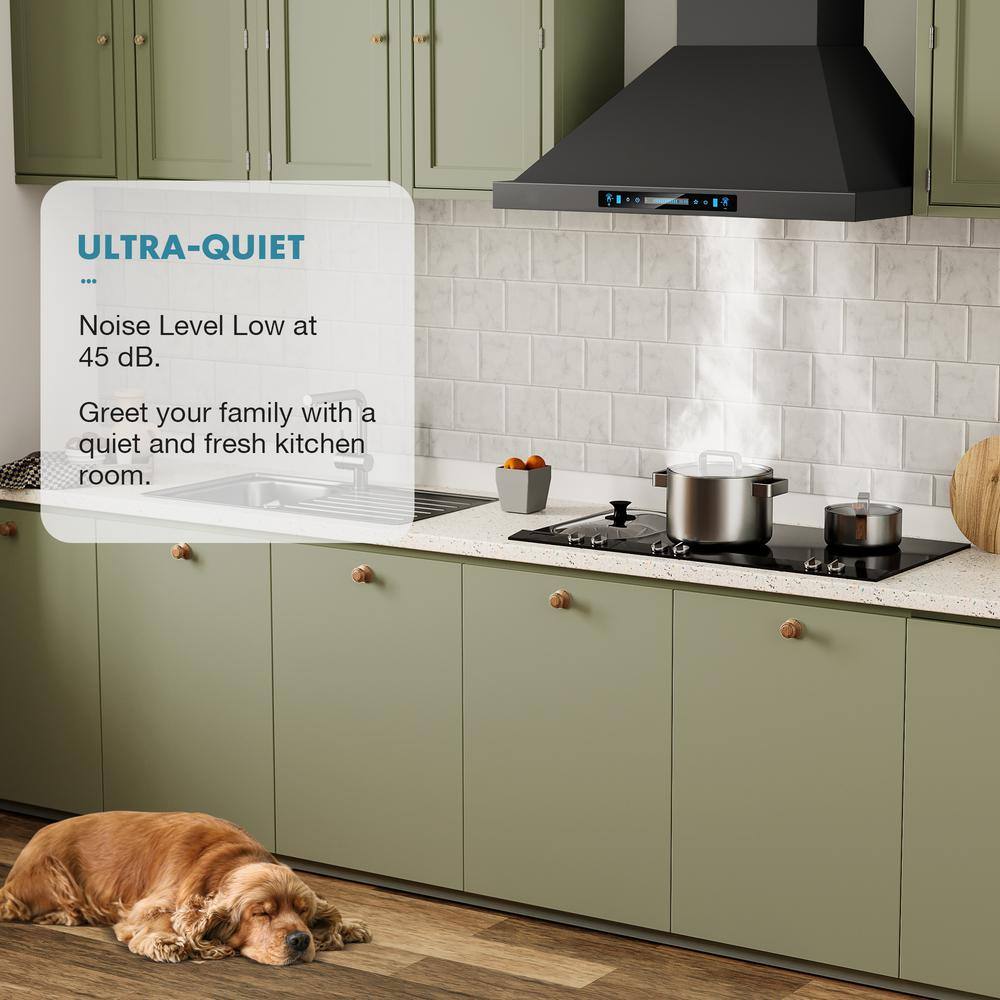 VIKIO PRO BG02-36-H 36 in. 600 CFM Ducted Wall Mount Range Hood in Black Stainless Steel with Gesture Control Charcoal Filter and LED light6