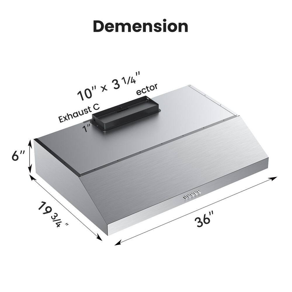 VIKIO PRO VC10-36 36 in. 400 CFM Ducted Under Cabinet Range Hood in Stainless Steel with Dual Motor and Push Button Control, Low Noise0