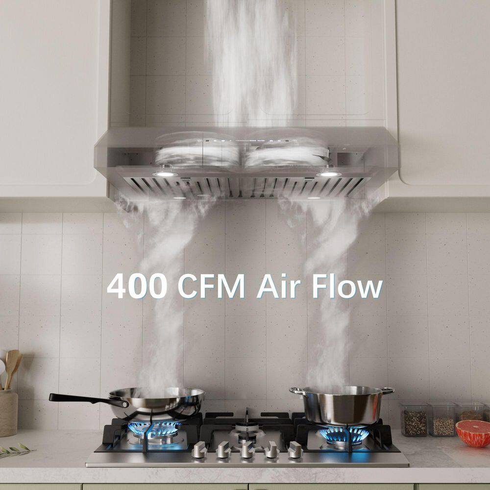 VIKIO PRO VC10-36 36 in. 400 CFM Ducted Under Cabinet Range Hood in Stainless Steel with Dual Motor and Push Button Control, Low Noise7