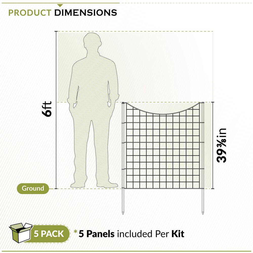 Zippity Outdoor Products WF29006 3.25 ft. H x 3 ft. W Zippity Black Metal Garden Fence Panel with Stakes (5-pack)11