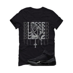 Jordan 3 Black Cat Black T-Shirt (Blessed not lucky) CT8532-001