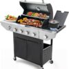 4 Burner Propane Gas Grill with Side Burner, Stainless Steel BBQ Grill 48,500 BTU for Outdoor Cooking Kitchen, Garden and Patio Backyard Barbecue, Dark Black and Silver