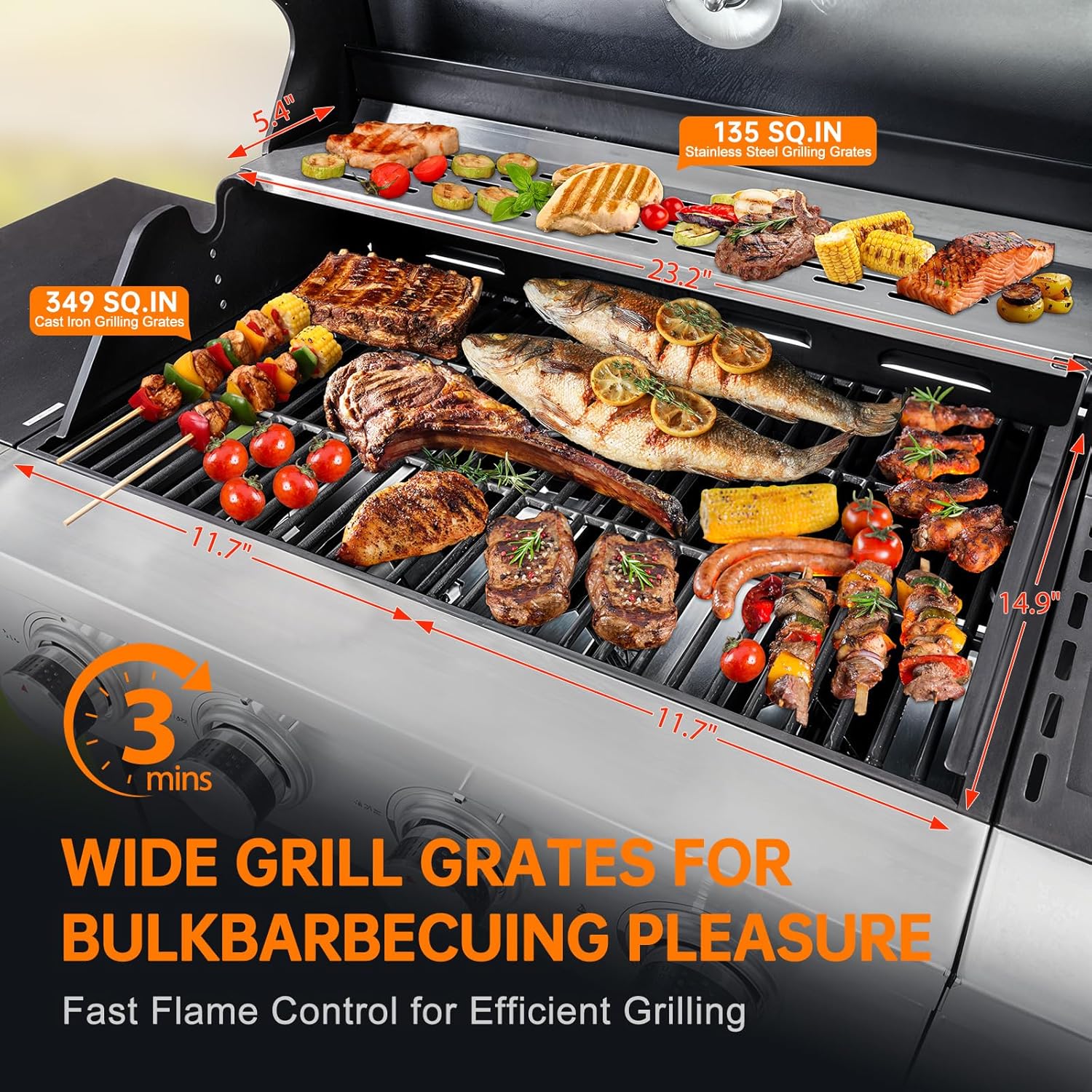 4 Burner Propane Gas Grill with Side Burner, Stainless Steel BBQ Grill 48,500 BTU for Outdoor Cooking Kitchen, Garden and Patio Backyard Barbecue, Dark Black and Silver1