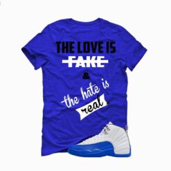 Jordan 12 Blueberry Royal Blue T-Shirt (Love is Fake) CT8013-140