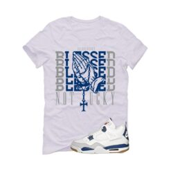 SB x Air Jordan 4 Navy White T-Shirt (Blessed not lucky) DR5415-100