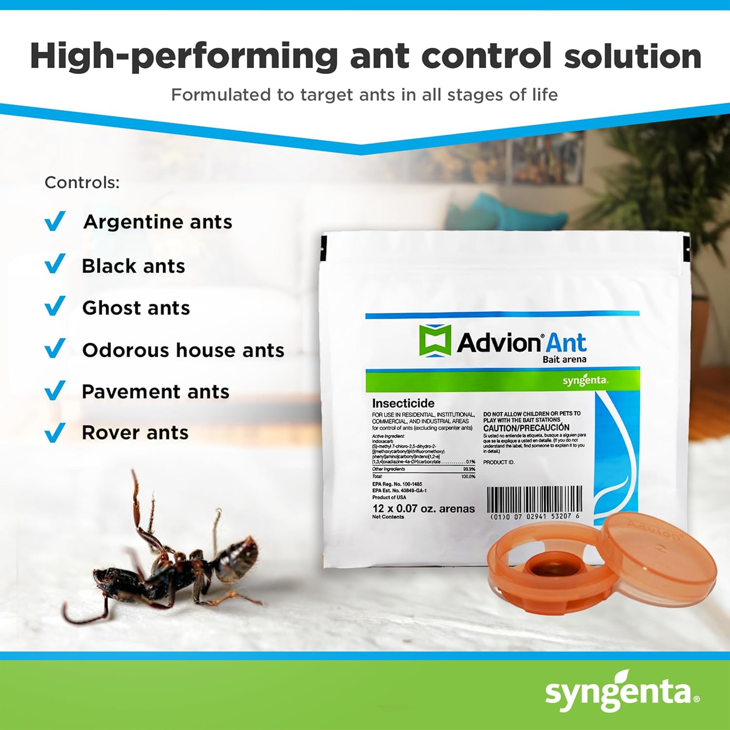 Advion Ant Bait Arena, 12-Count Bag, Effective Bait in A Small Plastic Arena for Easy Placement, Formulated with 0.1% Indoxacarb, Indoor and Outdoor Use, for Control of Most Major Ant Species1