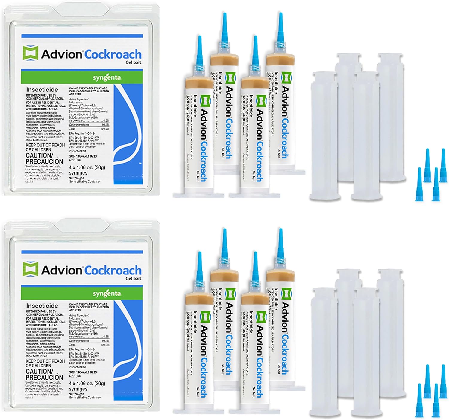 Advion Cockroach Gel Bait, 4 Tubes x 30-Grams, 4 Plunger and 4 Tips, German Roach Pest Control, Indoor and Outdoor Use, Roach Killer for American, German and Other Major Cockroach Species (2 Pack) Advion Cockroach Gel Bait, 4 Tubes x 30-Grams, 4 Plunger and 4 Tips, German Roach Pest Control, Indoor and Outdoor Use, Roach Killer for American, German and Other Major Cockroach Species (2 Pack)