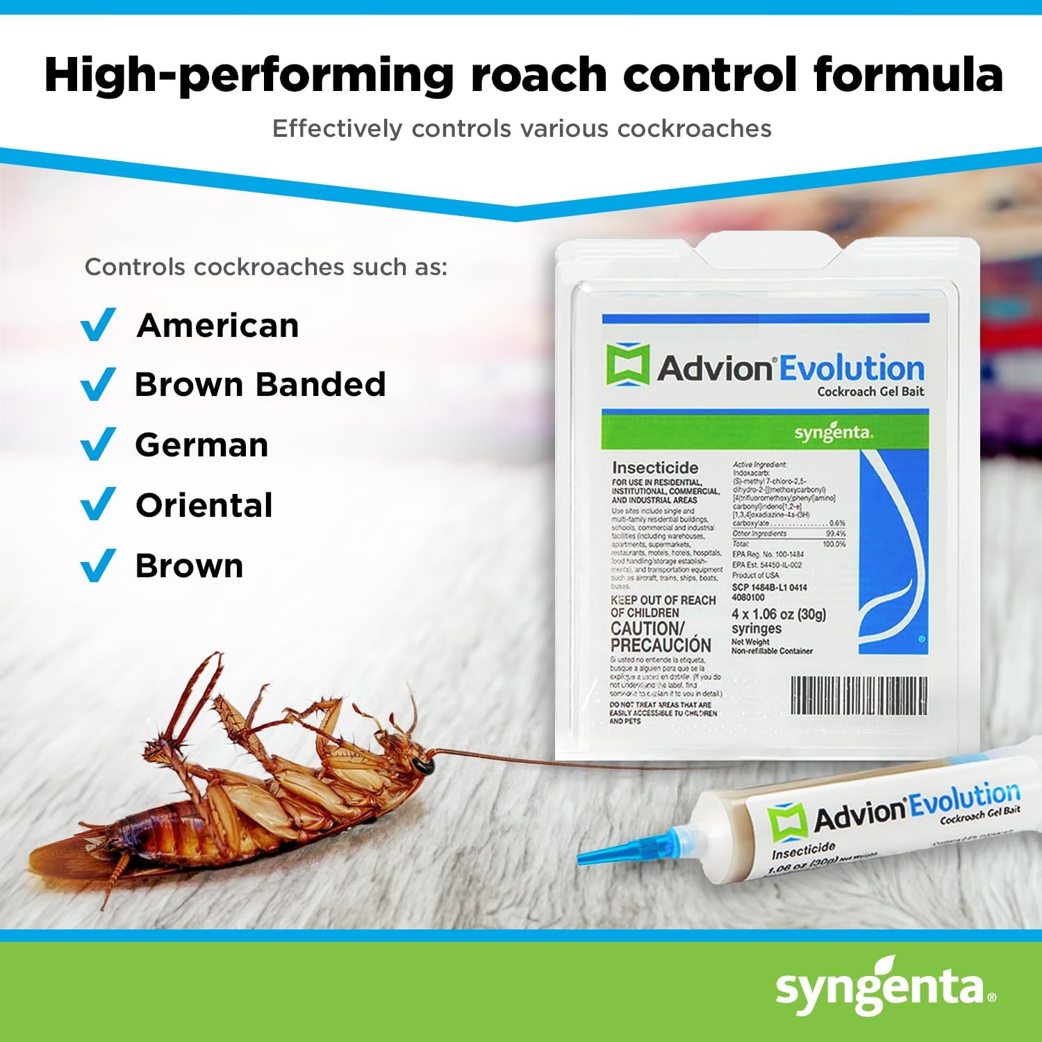 Advion Evolution Cockroach Gel Bait, 4 Tubes x 30-Grams, 1 Plunger and 2 Application Tips, Formulated with Indoxacarb, Enhanced Formulation, Ready-to-Use Roach Killer for Indoor and Outdoor Use5