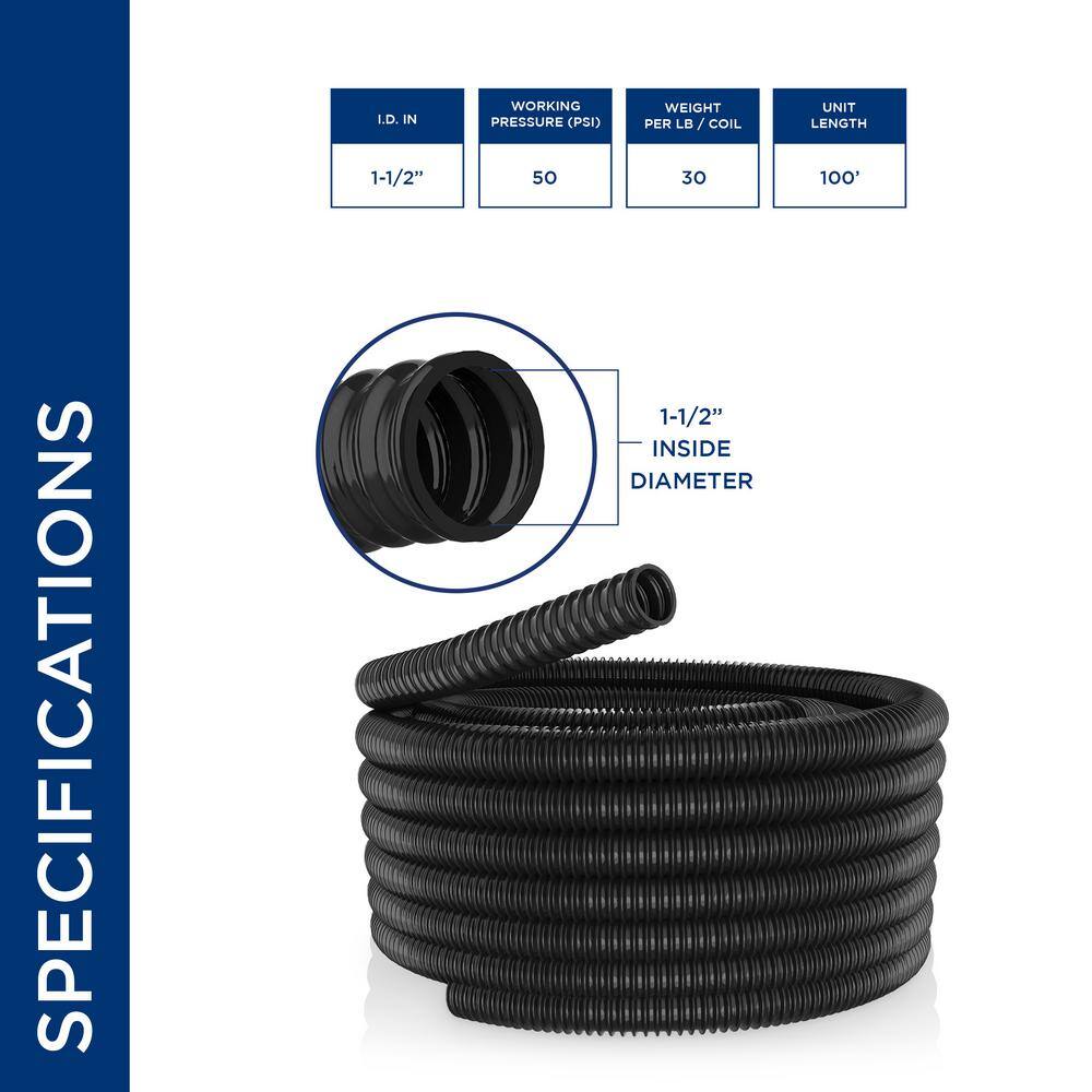 Alpine Corporation KFH112 1-1 2 in. I.D. x 100 ft. Multi-Use Pond Black Kink Free, Corrugated, Non-Kink Flexible PVC Tubing1