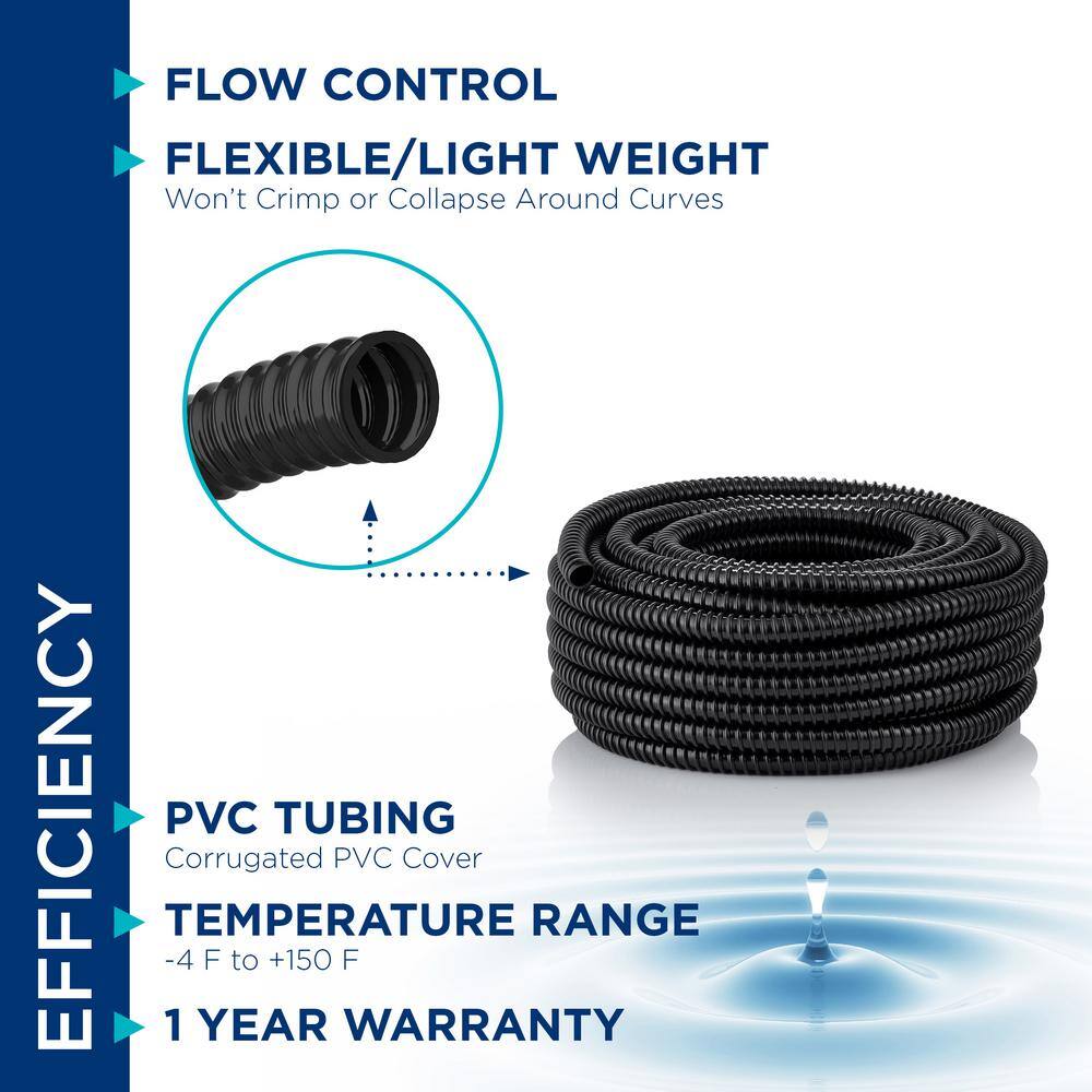 Alpine Corporation KFH112 1-1 2 in. I.D. x 100 ft. Multi-Use Pond Black Kink Free, Corrugated, Non-Kink Flexible PVC Tubing3