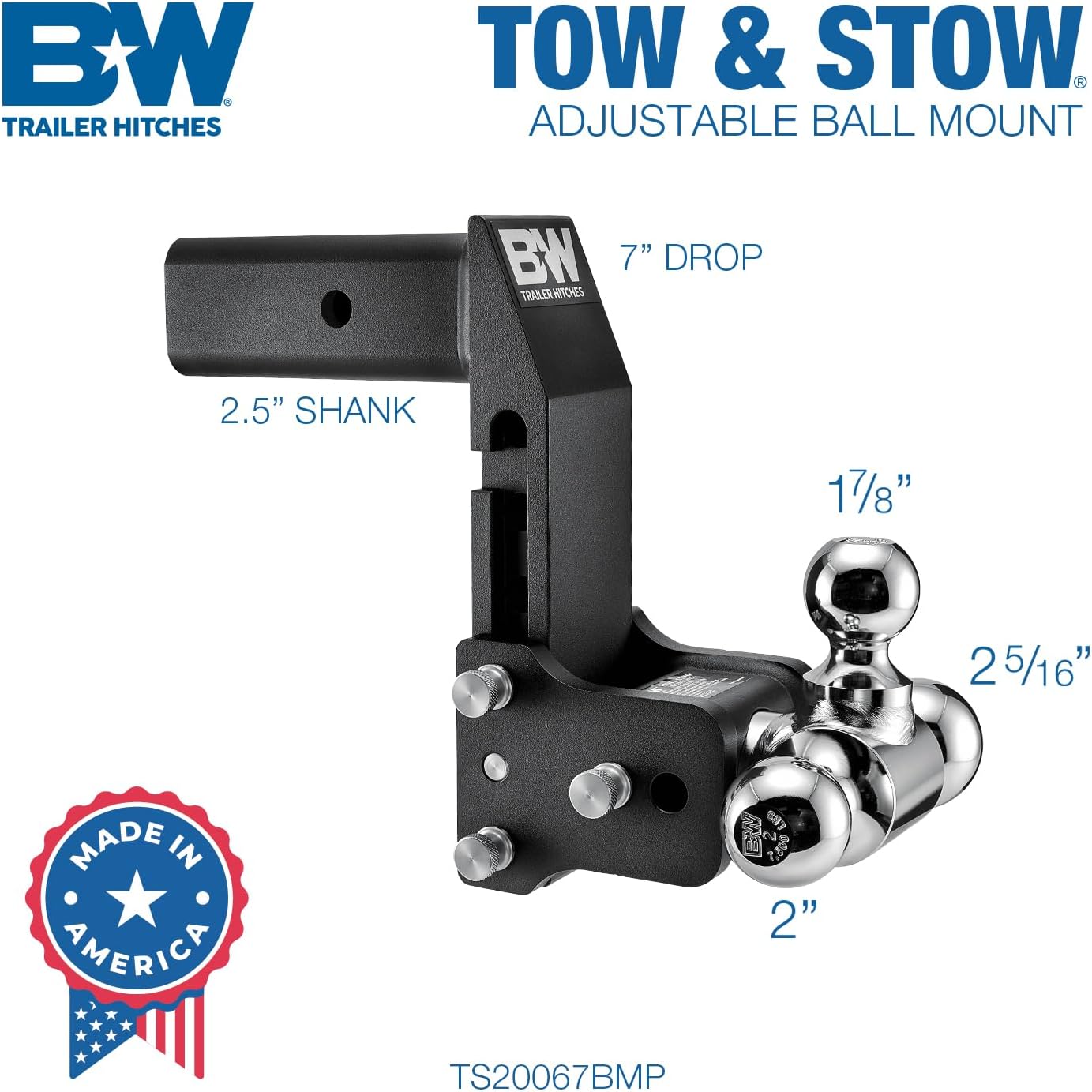 B&W Trailer Hitches B&W MultiPro Tow & Stow - Fits 2.5 Receiver, Tri-Ball (1-7 8 x 2 x 2-5 16) 18,000 GTW - TS20067BMP1