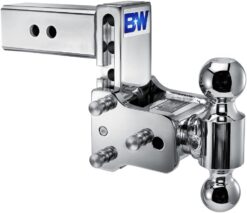 B&W Trailer Hitches Chrome Tow & Stow Adjustable Trailer Hitch Ball Mount - Fits 2.5" Receiver, Dual Ball (2" x 2-5/16"), 5" Drop, 18,000 GTW - TS20037C