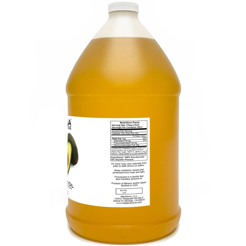 Baja Precious - Avocado Oil 100% Pure, 1 Gallon Jug, Food Grade Perfect for High Heat Cooking, Skincare, Hair Treatments, Soapmaking & More`