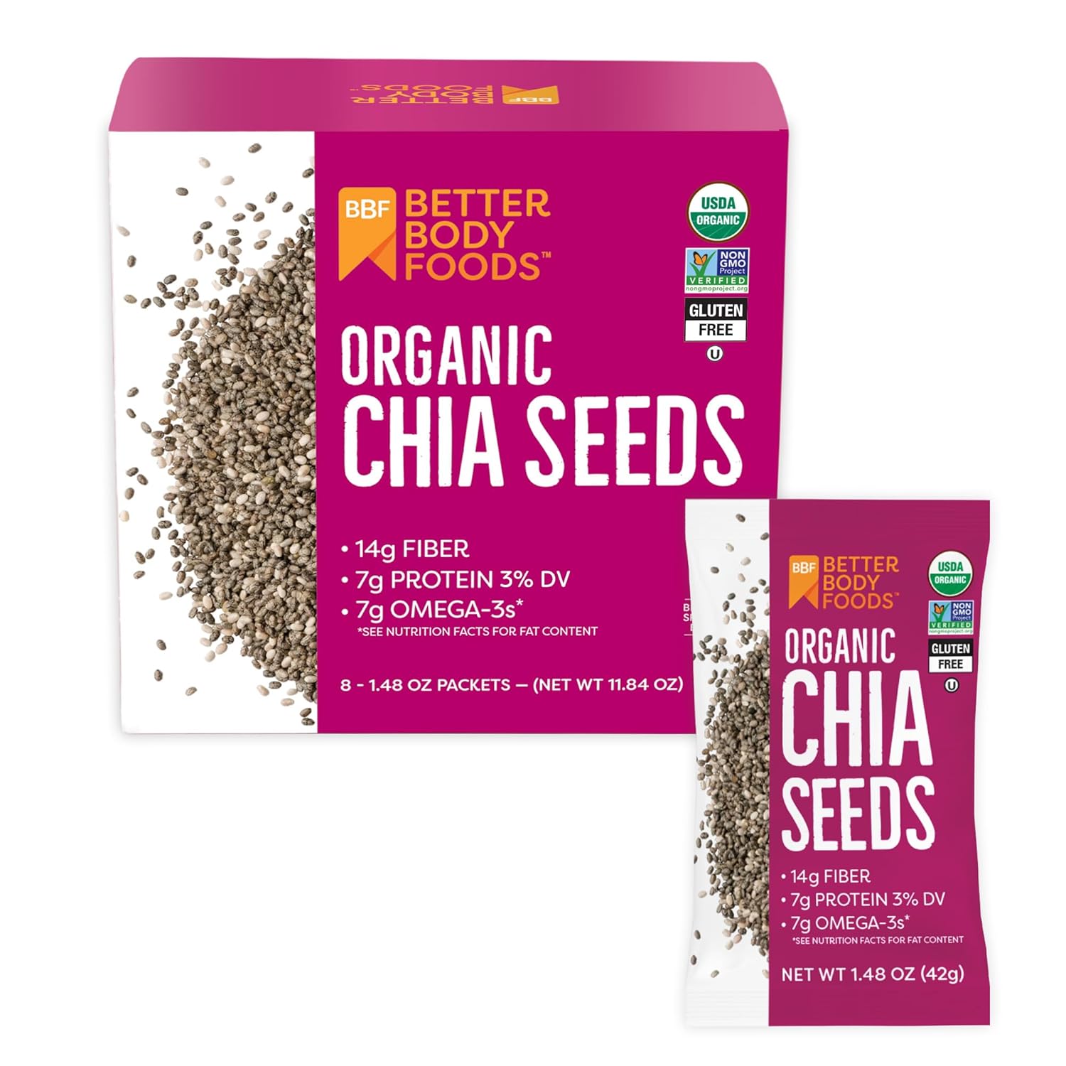 Betterbody Foods Organic Chia Seeds, 1.48 oz packets (Pack of 24) Betterbody Foods Organic Chia Seeds, 1.48 oz packets (Pack of 24)