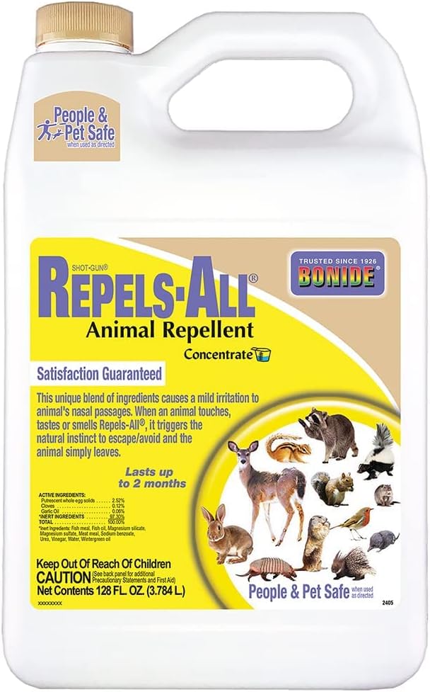Bonide Repels-All Animal Repellent, 128 oz Concentrate for Outdoor Pest Control, Deter Deer from Garden, People & Pet Safe Bonide Repels-All Animal Repellent, 128 oz Concentrate for Outdoor Pest Control, Deter Deer from Garden, People & Pet Safe