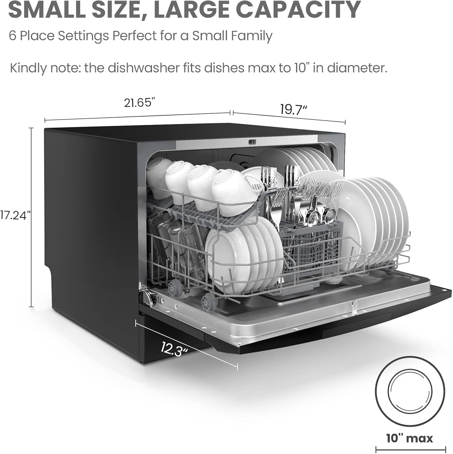 COMFEE’ Countertop Dishwasher, Energy Star Portable Dishwasher, 6 Place Settings & 8 Washing Programs, Speed, Baby-Care, ECO& Glass, Dish Washer for Dorm, RV& Apartment, Black1