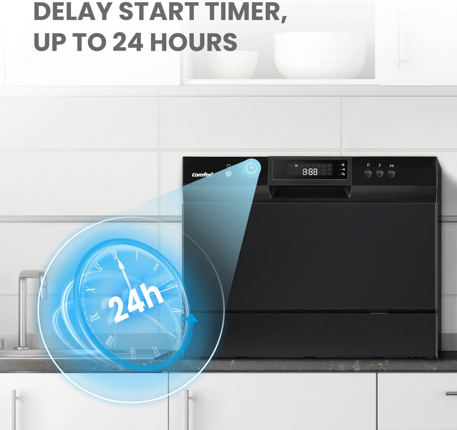 COMFEE’ Countertop Dishwasher, Energy Star Portable Dishwasher, 6 Place Settings & 8 Washing Programs, Speed, Baby-Care, ECO& Glass, Dish Washer for Dorm, RV& Apartment, Black11