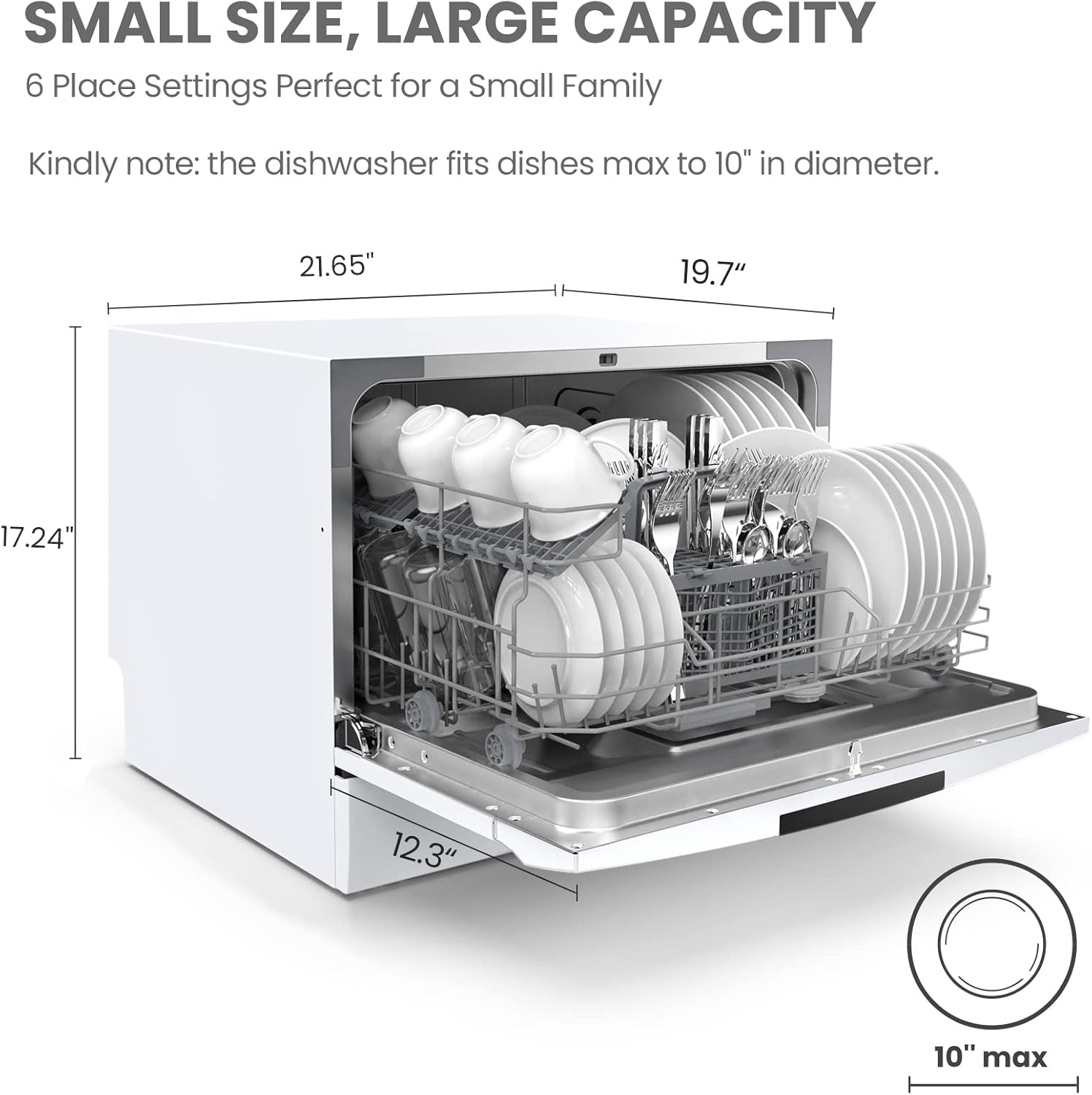 COMFEE’ Portable Mini Dishwasher, Energy Star, Countertop, 6 Place Settings, with 8 Washing Programs, Speed, Baby-Care, ECO& Glass, Dish Washer for Dorm, RV& Apartment, White1