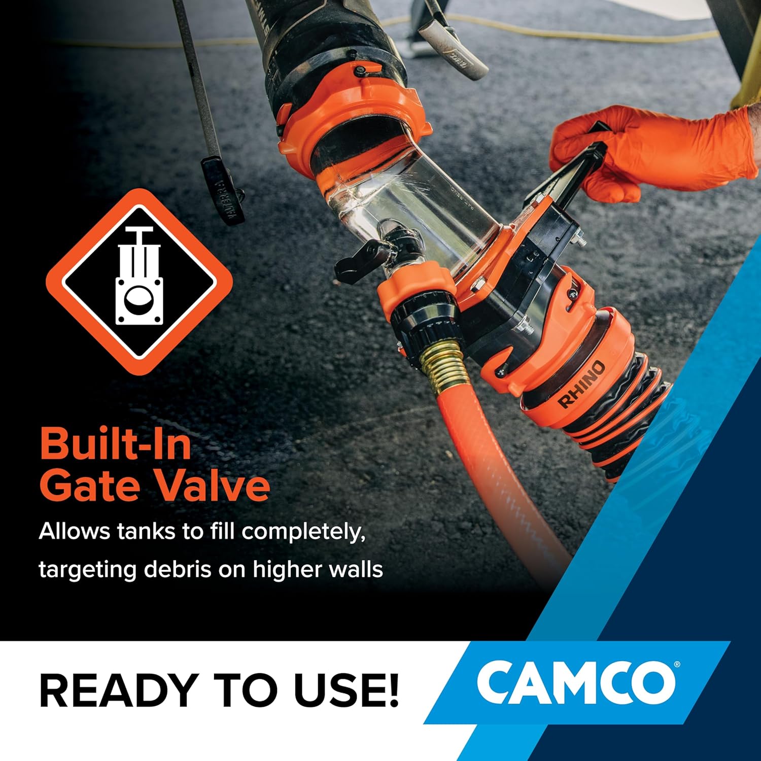 Camco Rhino Blaster RV Tank Rinser with Gate Valve & Backflow Preventer RV Accessories for Waste Tank Cleaning - Essential Camper Supplies for Odor Control and Sensor Maintenance - (39086)8
