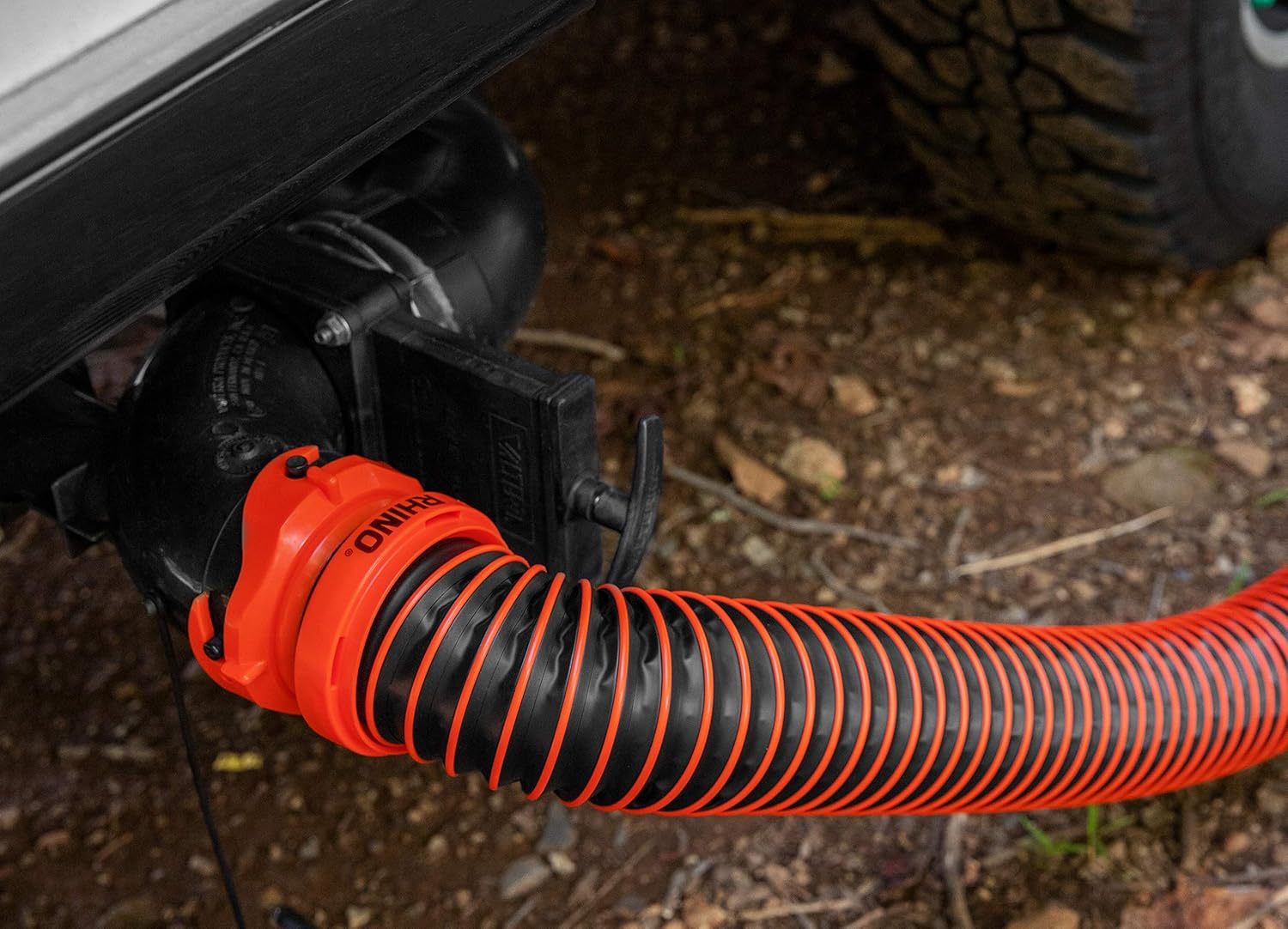 Camco RhinoEXTREME 10-Foot Camper & RV Sewer Hose Kit - Crush Resistant TPE Technology - Pre-Attached Rhino Swivel Fittings for Secure Connection - RV Heavy Duty Sewer Hose for RV Toilet (39854)4