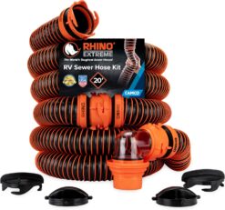 Camco RhinoEXTREME 20' RV Sewer Hose Kit – Premium Sewer Kit — Pre-Assembled & Ready-to-Use — Includes 4-in-1 Dump Station Adapter & Storage Caps — Crush & Abrasion Resistant (21012)