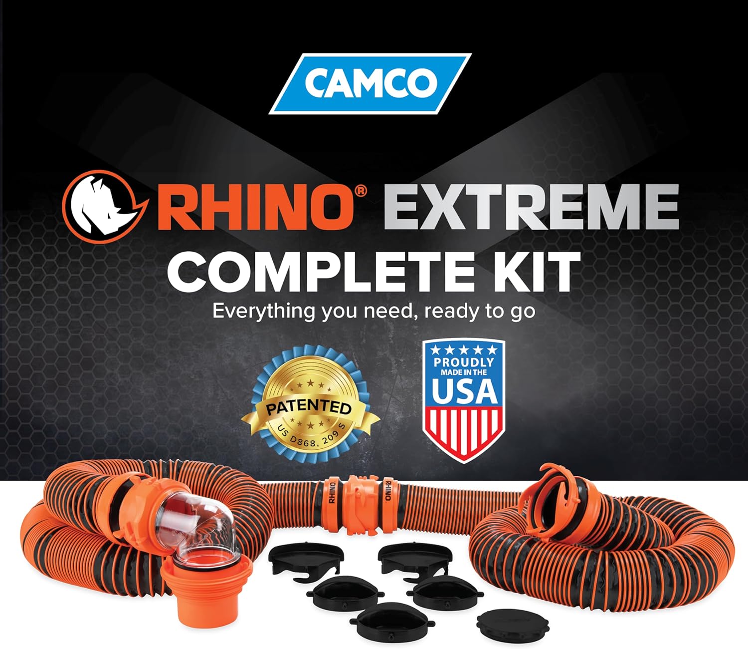 Camco RhinoEXTREME 20' RV Sewer Hose Kit – Premium Sewer Kit — Pre-Assembled & Ready-to-Use — Includes 4-in-1 Dump Station Adapter & Storage Caps — Crush & Abrasion Resistant (21012)9