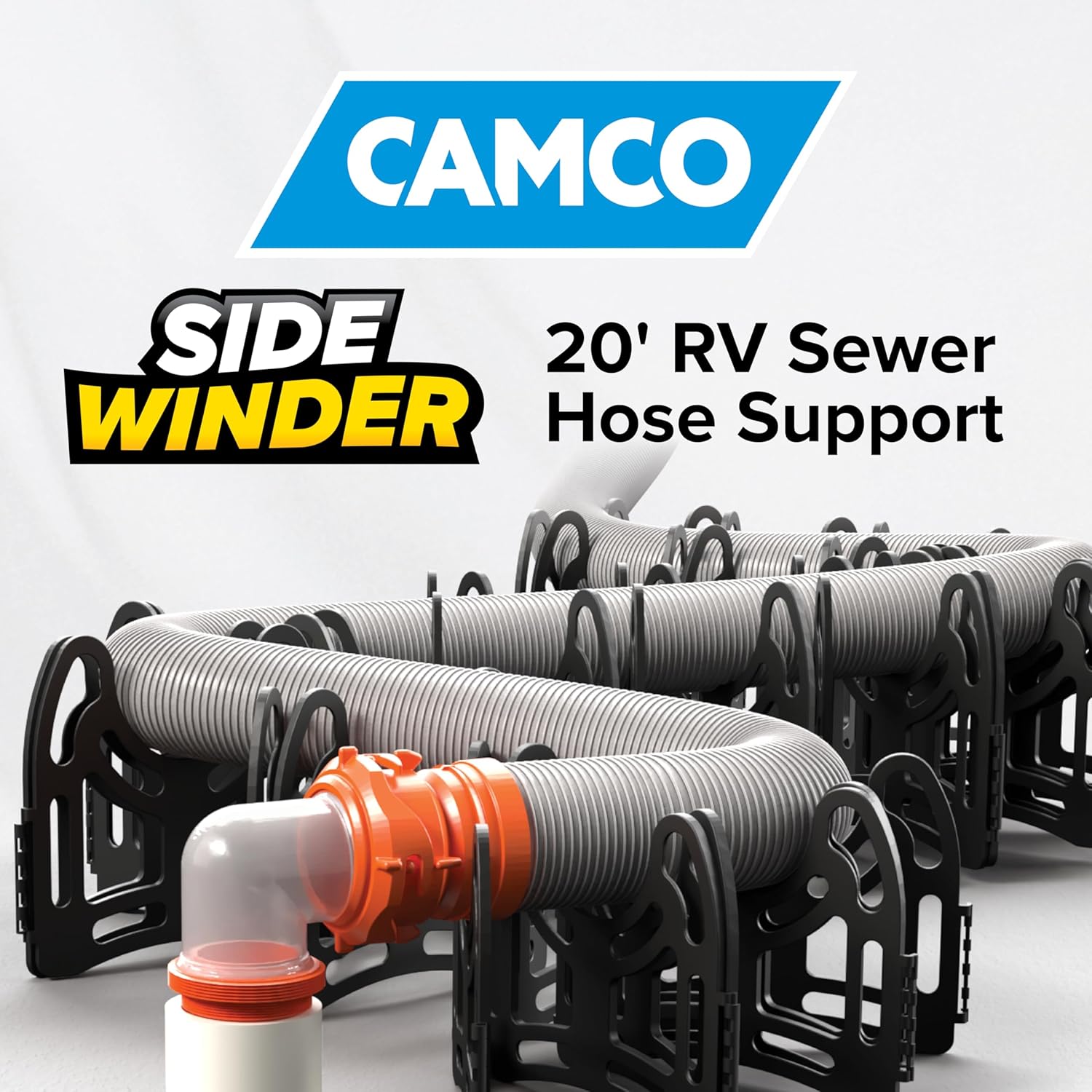 Camco Sidewinder 20-Ft RV Sewer Hose Support - Flexible Telescoping Design for Curving Around Obstacles & Deep Cradles Secure RV Sewer Hose - Out-of-Box Ready & Folds for RV Storage (43052)1