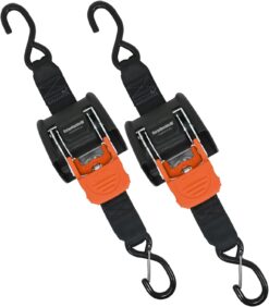 CargoBuckle G3 2-Inch Retractable Ratchet Tie-Down System - Heavy Duty Straps with Dual S-Hooks, 2,500 lbs Break Strength, 2-Pack