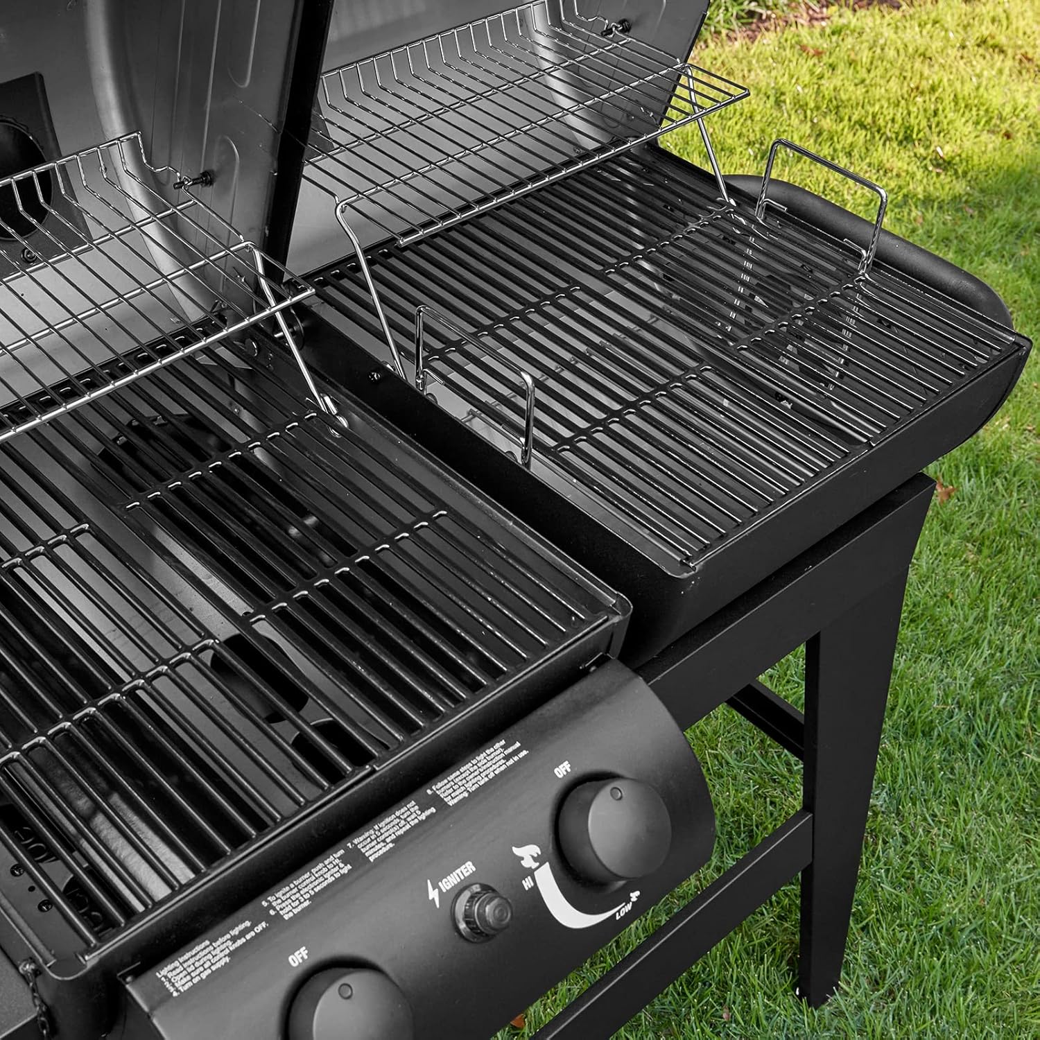 Char-Griller® Dual-Function 2-Burner 24,000 BTU Propane Gas and Charcoal Combination Grill and Smoker with 870 Cooking Square Inches in Black, Model E503056
