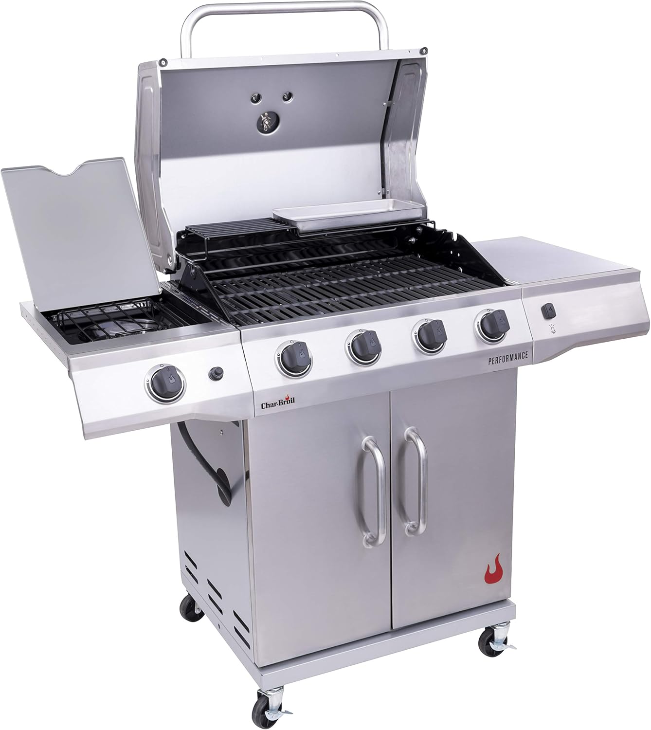 Charbroil Performance Series Convective 4-Burner with Side Burner Cabinet Propane Gas Grill, Stainless Steel - 4633540218