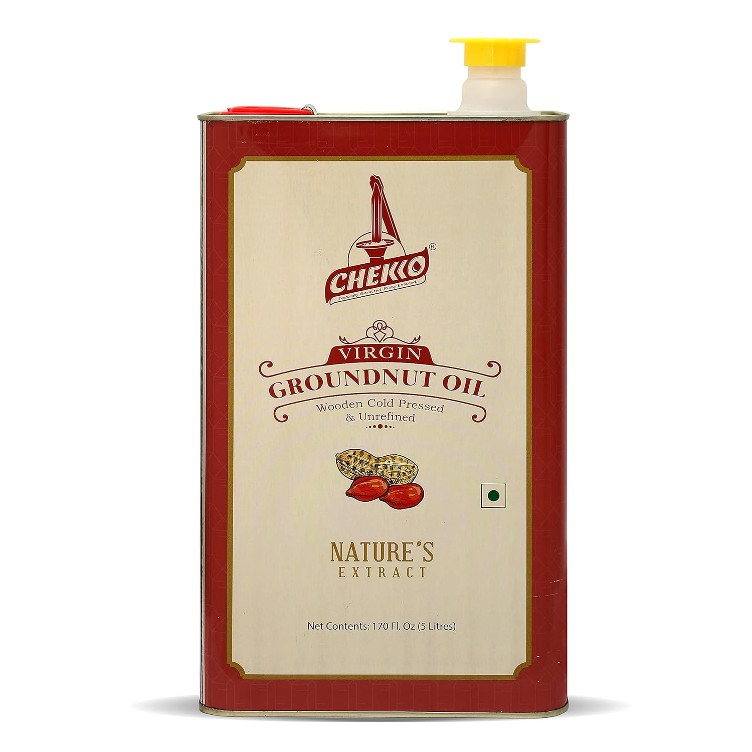 Chekko Cold Pressed Virgin 5L Groundnut Peanut Oil 100% Natural, Pure, Non GMO & Wood Pressed 169 FL.Oz for Cooking2