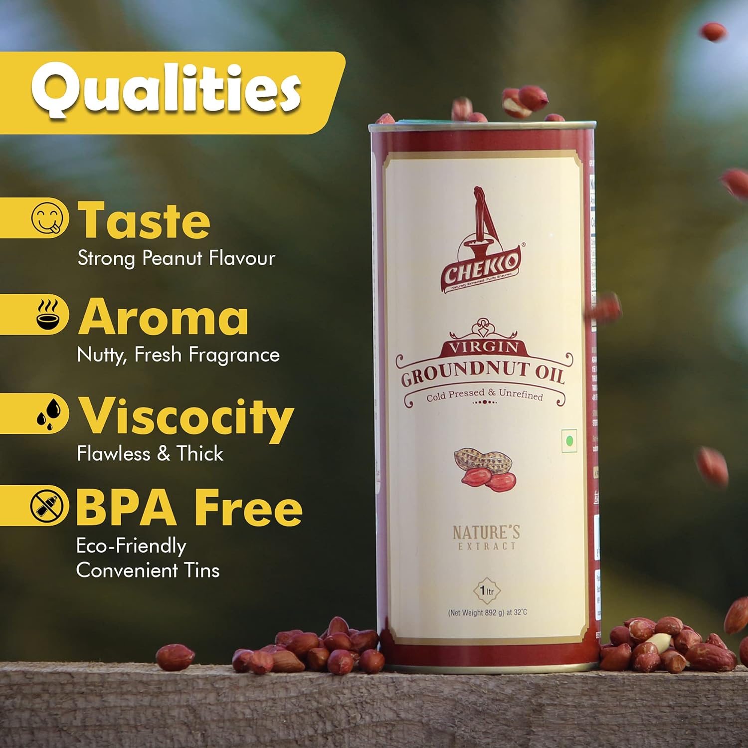 Chekko Cold Pressed Virgin 5L Groundnut Peanut Oil 100% Natural, Pure, Non GMO & Wood Pressed 169 FL.Oz for Cooking6