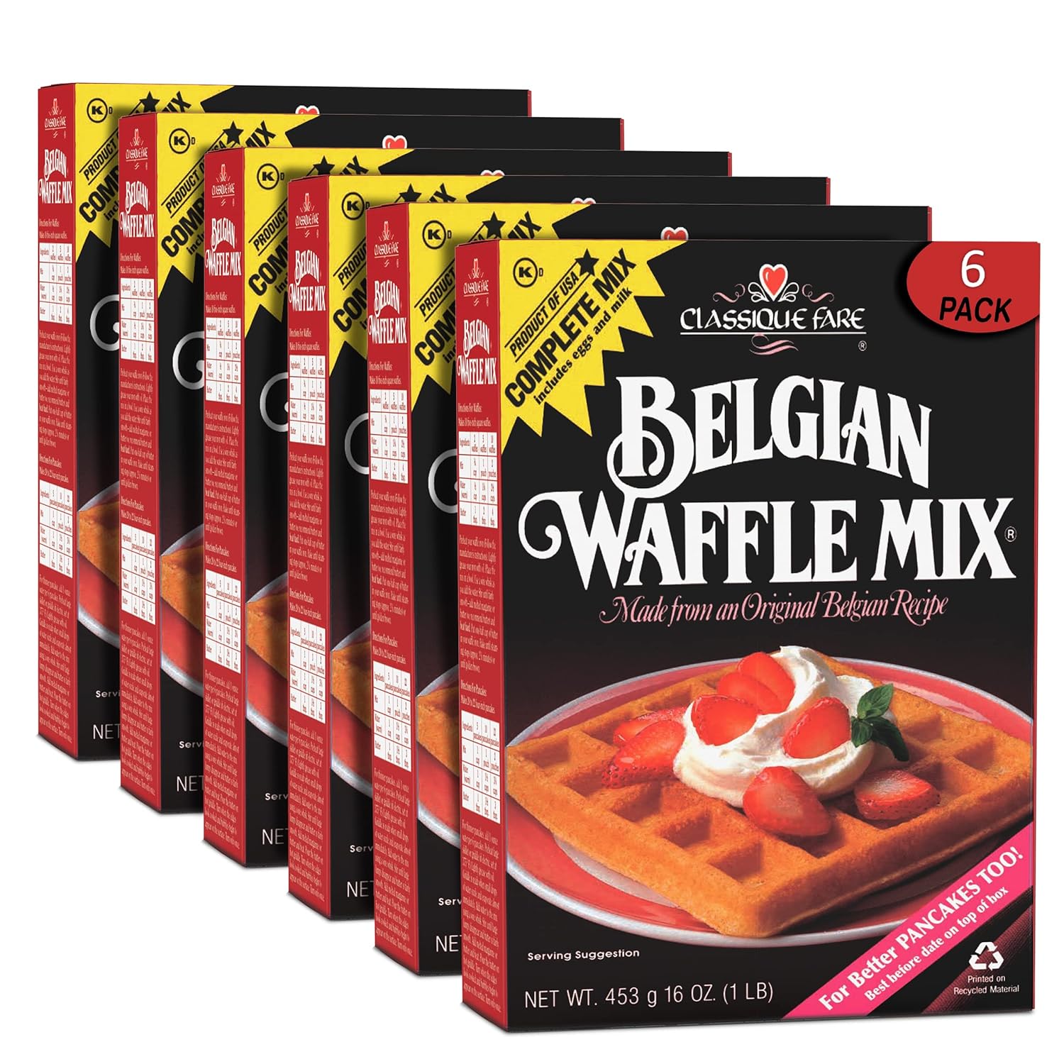 Classique Fare Belgian Waffle Mix - Makes Light and Crisp Waffles, Pancakes, Muffins & Crepes - Works with Waffle Maker - Fast and Fresh Breakfast Foods - 1 Pound (Pack of 6) Classique Fare Belgian Waffle Mix - Makes Light and Crisp Waffles, Pancakes, Muffins & Crepes - Works with Waffle Maker - Fast and Fresh Breakfast Foods - 1 Pound (Pack of 6)