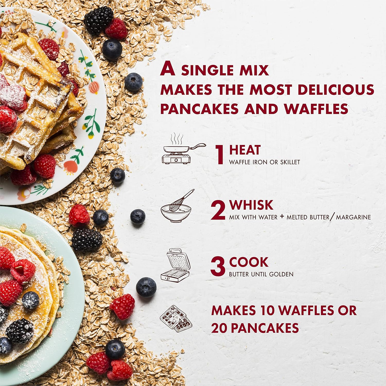 Classique Fare Belgian Waffle Mix - Makes Light and Crisp Waffles, Pancakes, Muffins & Crepes - Works with Waffle Maker - Fast and Fresh Breakfast Foods - 1 Pound (Pack of 6)6