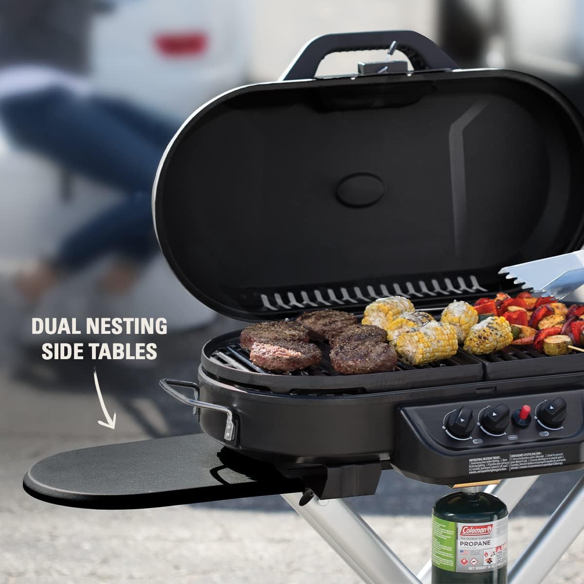 Coleman RoadTrip 285 Portable Stand-Up Propane Grill with 3 Adjustable Burners & Instastart Ignition, 20,000 BTUs of Power for Outdoor Cooking, Camping, Tailgating, Grilling, BBQs, & More0