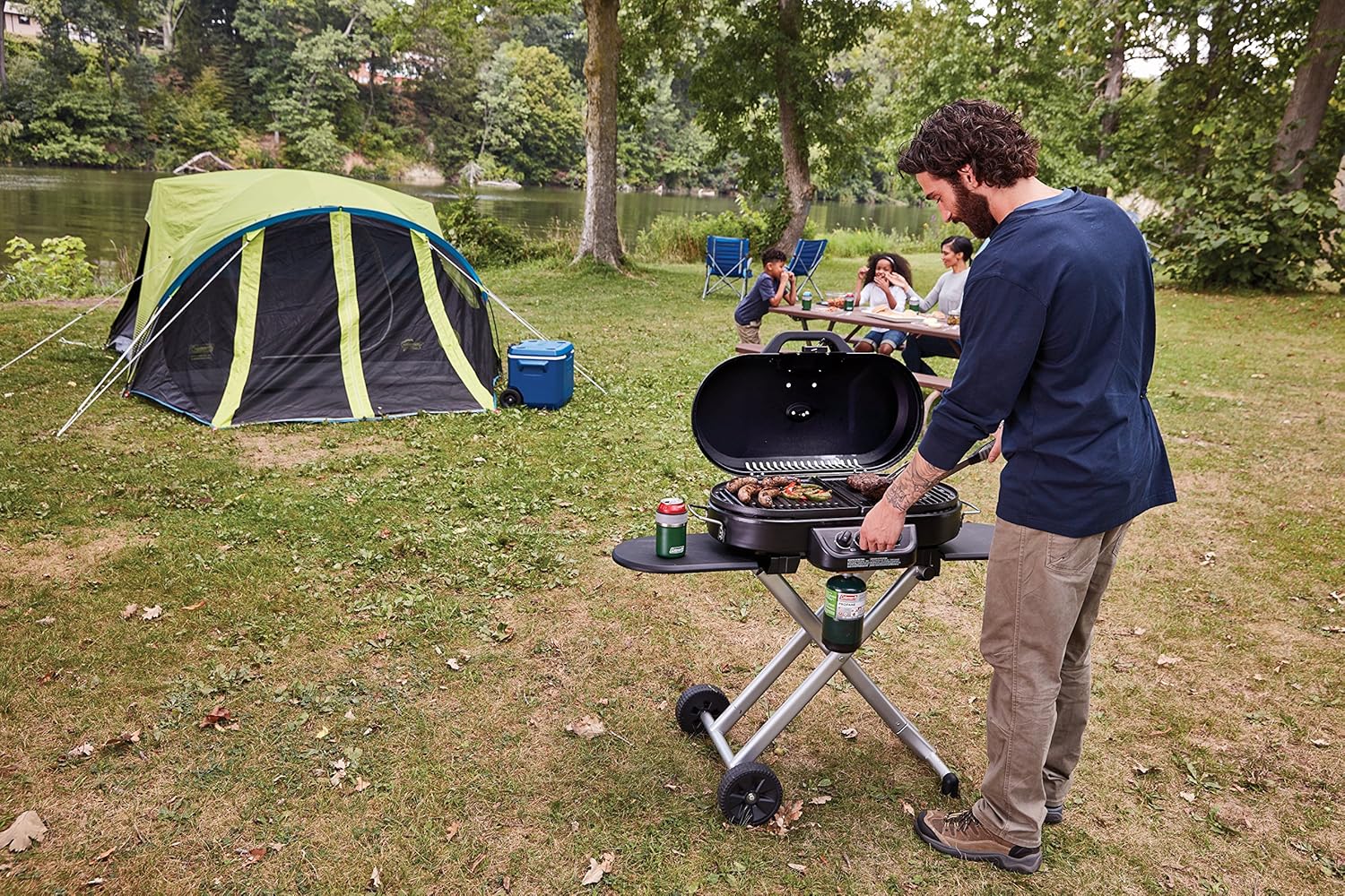 Coleman RoadTrip 285 Portable Stand-Up Propane Grill with 3 Adjustable Burners & Instastart Ignition, 20,000 BTUs of Power for Outdoor Cooking, Camping, Tailgating, Grilling, BBQs, & More1