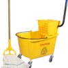 Commercial Mop Bucket with Side-Press Wringer for Floor Cleaning, 35 Quarts, Yellow, Including One Commercial Mop