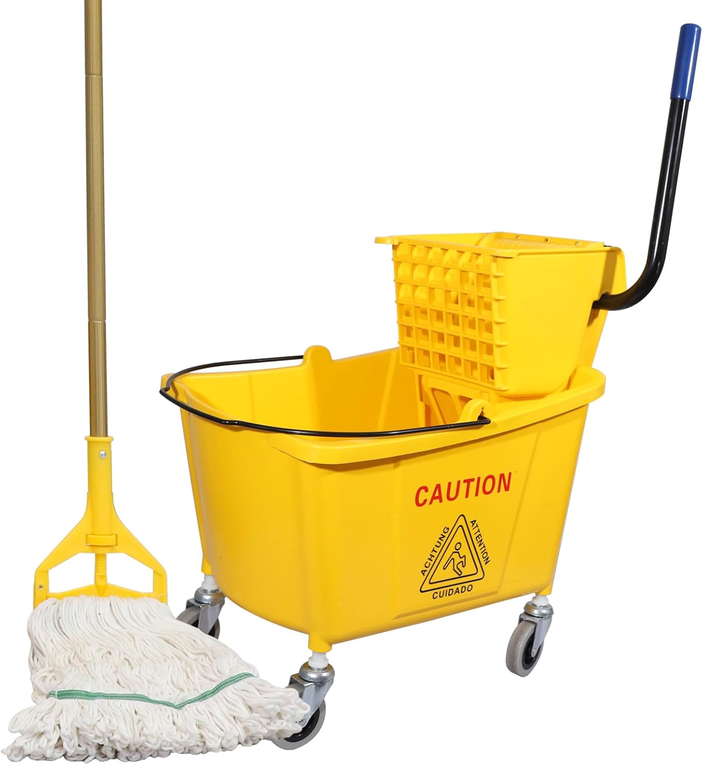 Commercial Mop Bucket with Side-Press Wringer for Floor Cleaning, 35 Quarts, Yellow, Including One Commercial Mop Commercial Mop Bucket with Side-Press Wringer for Floor Cleaning, 35 Quarts, Yellow, Including One Commercial Mop