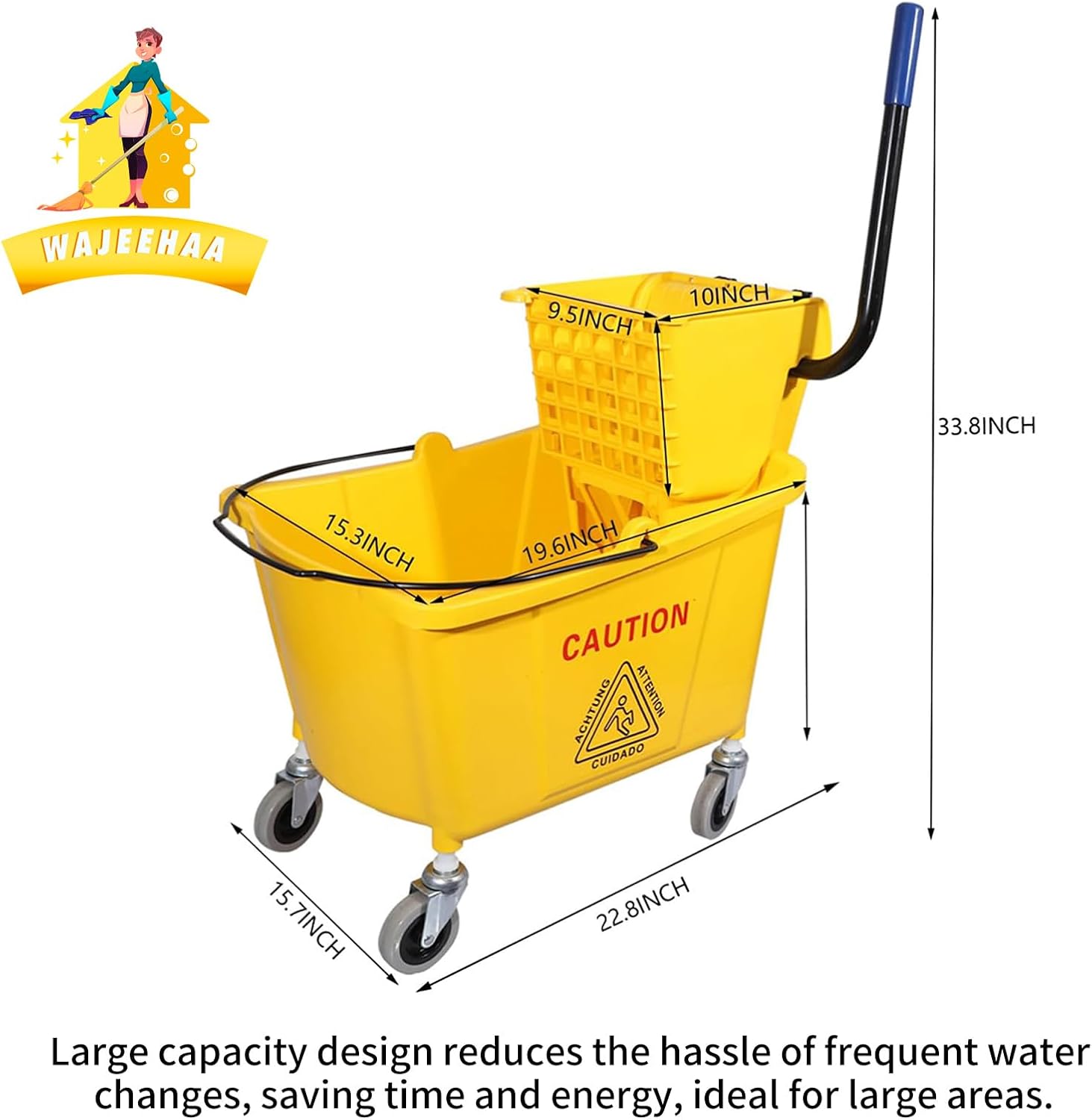 Commercial Mop Bucket with Side-Press Wringer for Floor Cleaning, 35 Quarts, Yellow, Including One Commercial Mop11